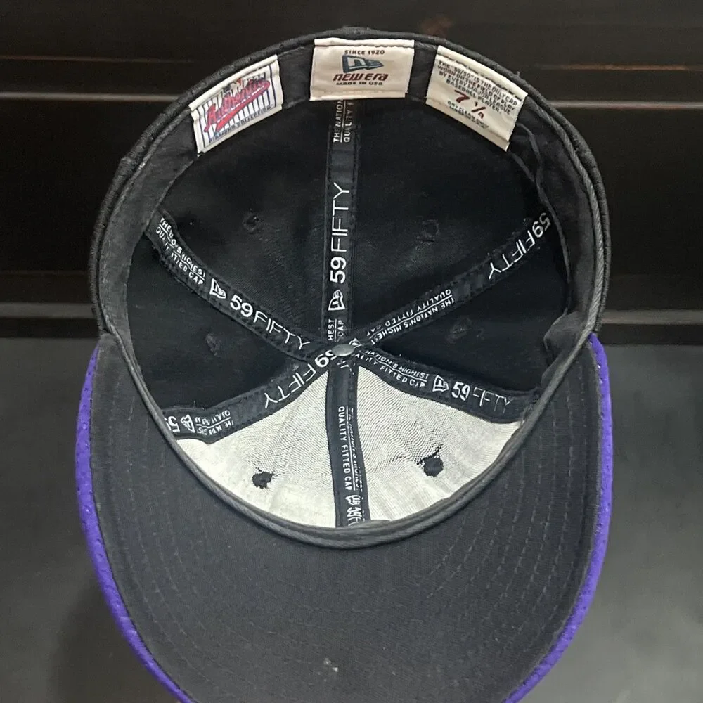 Vintage 90s Arizona Diamondbacks Mesh Fitted Hat Black Purple Made In USA  7 1/4